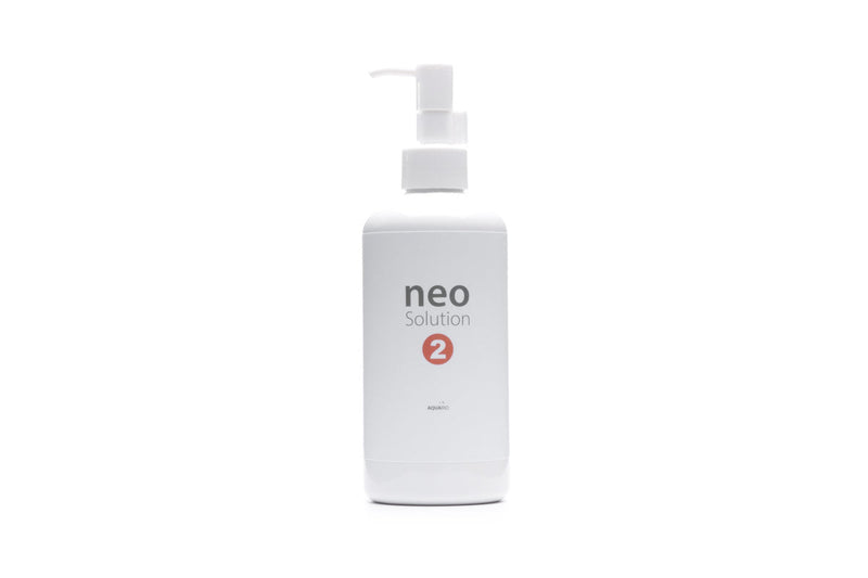 Aquario Neo Solution 2 micronutrient liquid fertilizer bottle, water conditioner for aquatic plants and aquarium health.