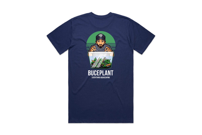 Navy Bucey Hustle Tee from Epic Imprints featuring a Buce Plant graphic on soft cotton apparel.