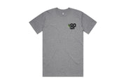 Heather grey Bucey Hustle Tee from Epic Imprints featuring a Buce Plant graphic on casual apparel.
