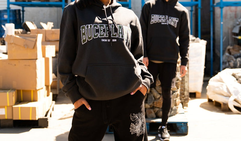 Buce Plant embroidered hoodie by BP Apparel, showcasing detailed plant embroidery on a cozy casual sweatshirt.