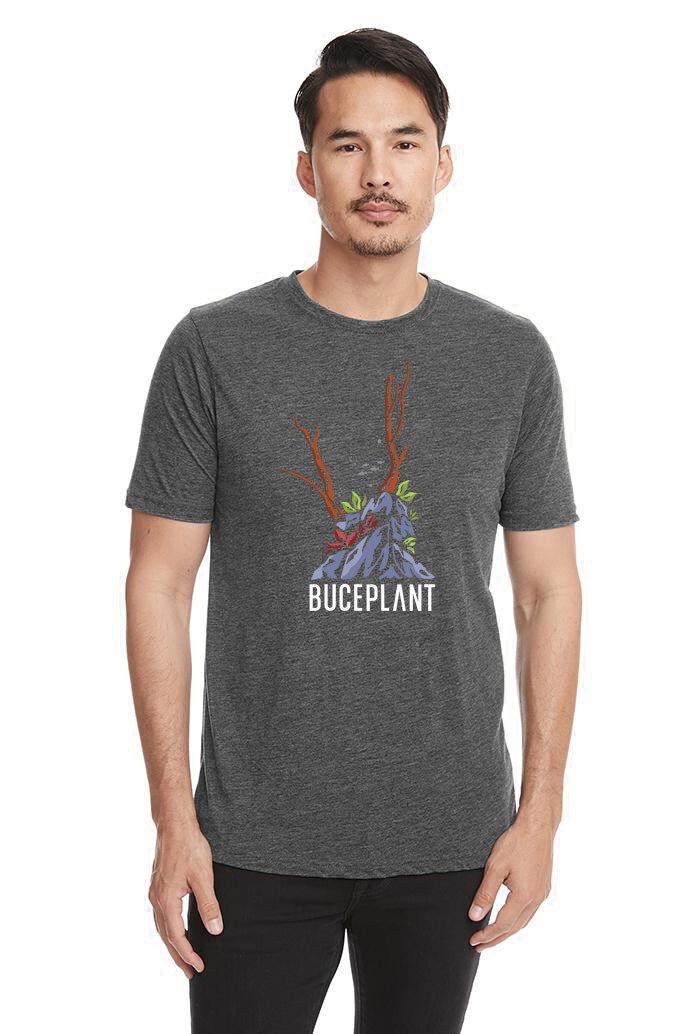 Dark charcoal Buce Plant Scape Tee by BP Apparel, featuring a botanical print on soft cotton fabric.