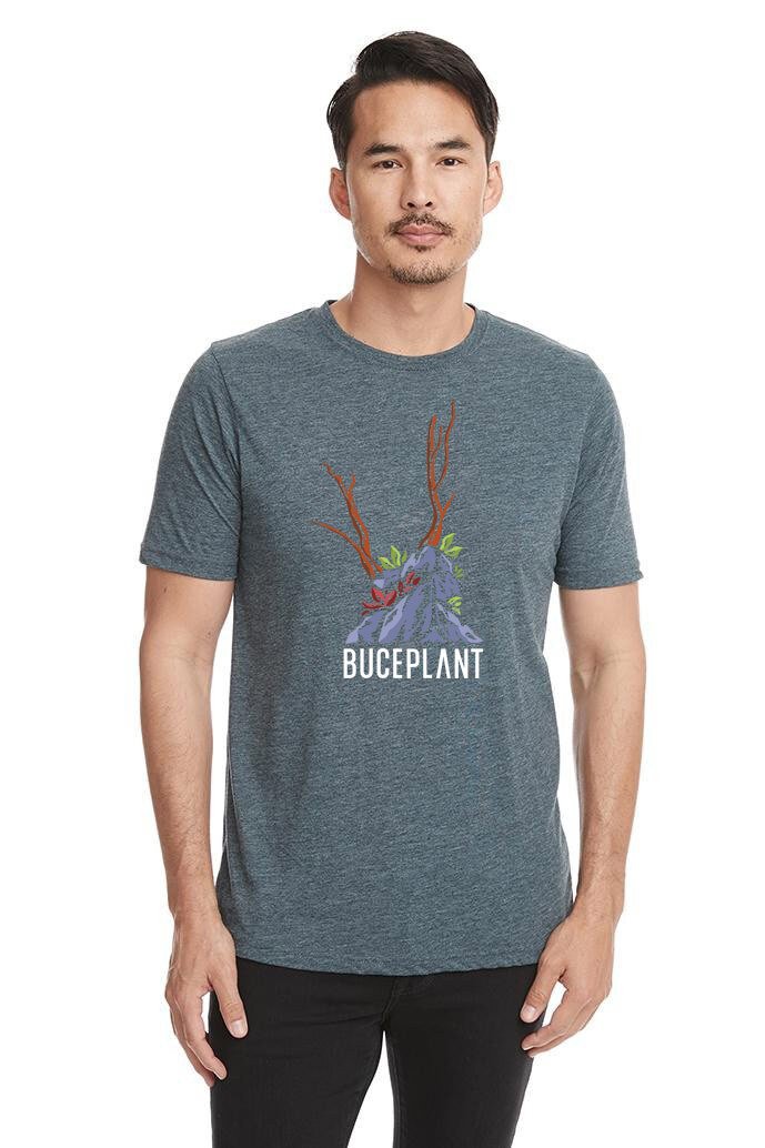 Indigo Buce Plant Scape T-shirt by BP Apparel, featuring botanical plant design on soft casual apparel.