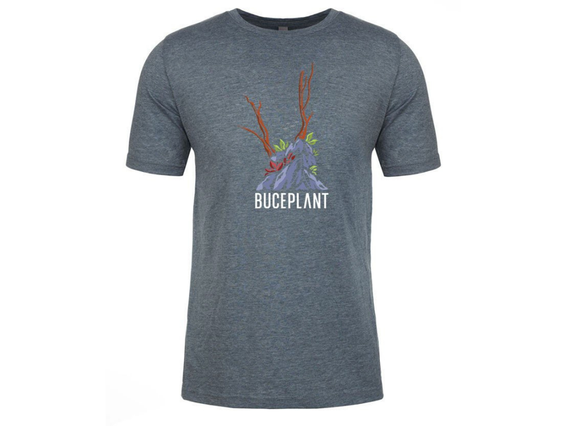 Indigo Buce Plant Scape T-shirt by BP Apparel featuring a botanical plant design on soft casual apparel.