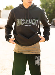 Blue embroidered hoodie with buce plant design from BP Apparel, featuring a cozy, casual fit and detailed plant embroidery.