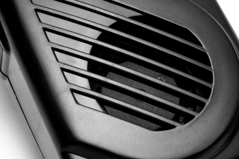Dymax Vortex cooling fan accessory with black blades and frame, designed for effective airflow and cooling.