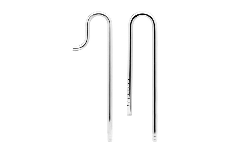 Dymax stainless steel lily pipe for aquarium filtration, showcasing a sleek, curved water outlet accessory.