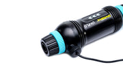 Dymax UV Flo inline steriliser filter device for water purification, compact and durable with UV sterilization technology.