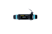 Dymax UV Flo inline sterilizer filter for water treatment, featuring compact design and clear UV sterilization chamber.