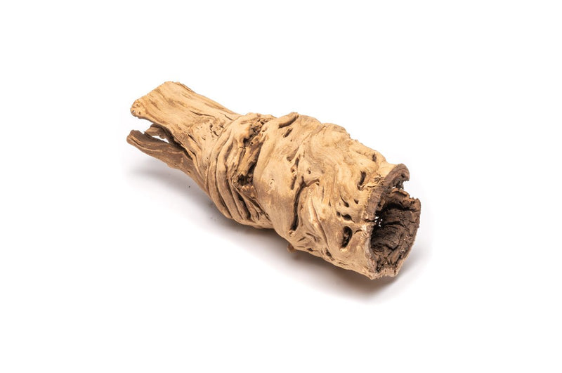 Medium Grape Wood Hollow Log from DH, measuring 8-16 inches, natural wood with hollow interior, ideal for decorative or craft use.