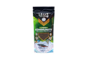 LFF Legit Fish Food Community blend in a clear container, designed for healthy aquatic fish nutrition and community tank feeding.