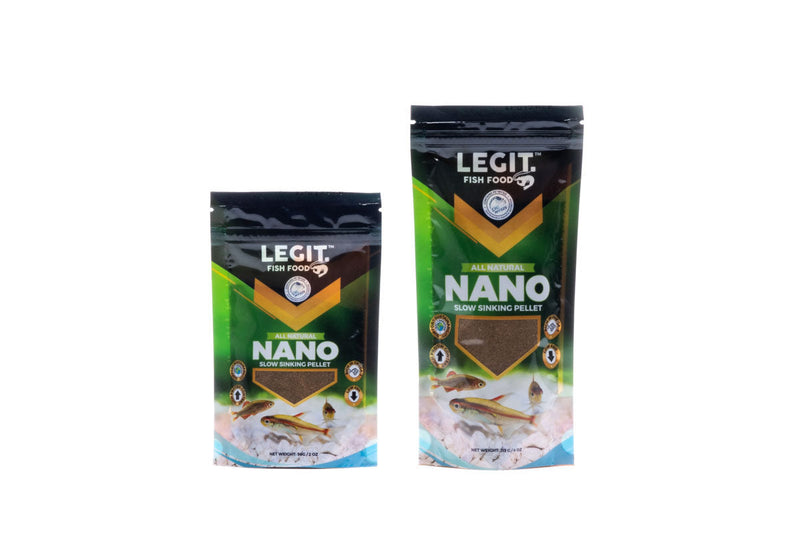 LFF LEGIT Fish Food Nano container with fish food pellets for small aquarium fish.