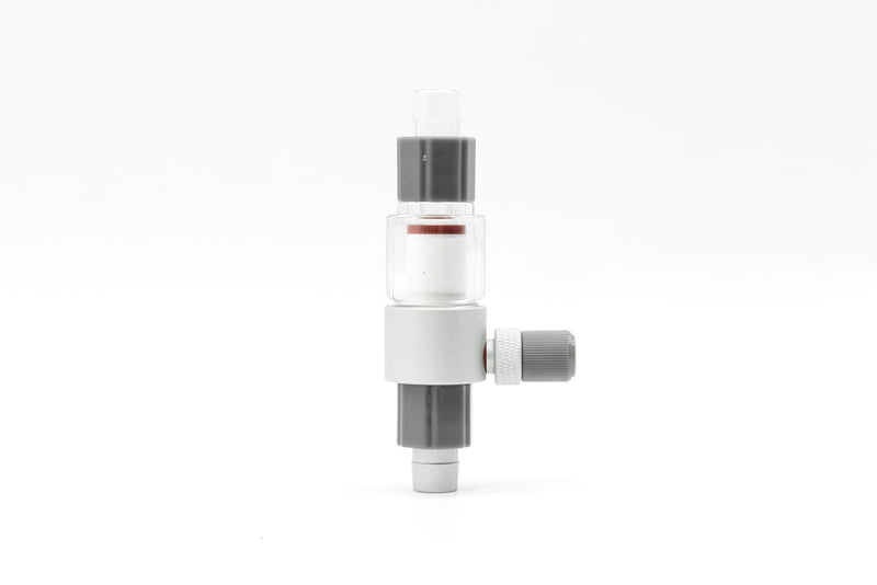 Qanvee CO2 inline atomizer for carbon dioxide systems, compact metal device with inlet and outlet fittings for beverage carbonation