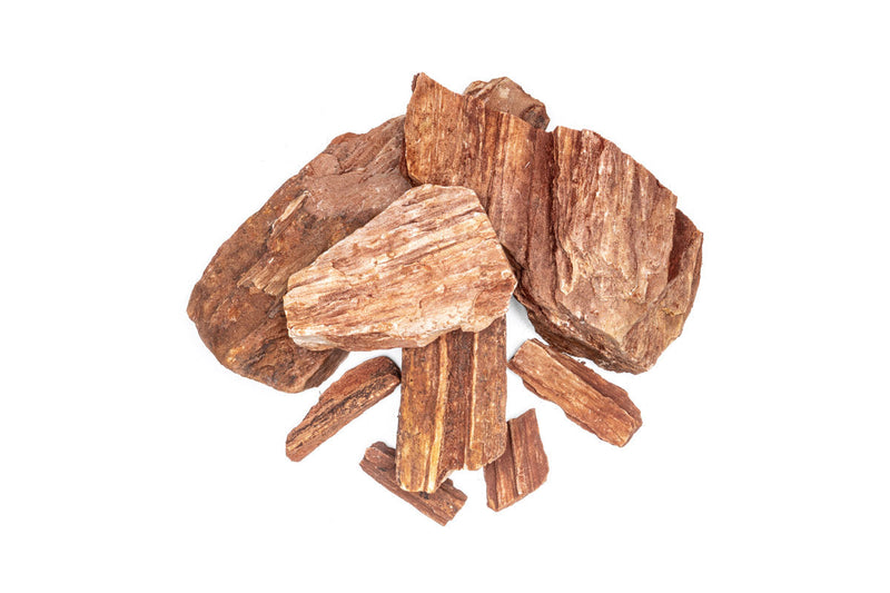 Red petrified wood stone from UNSHARDSCAPE showcasing smooth, polished natural wood texture in vibrant red hues.