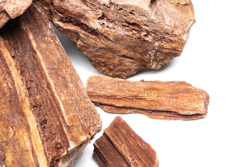 Red petrified wood stone from UNSHARDSCAPE with rich red hues and organic textures, showcasing natural fossilized wood details.