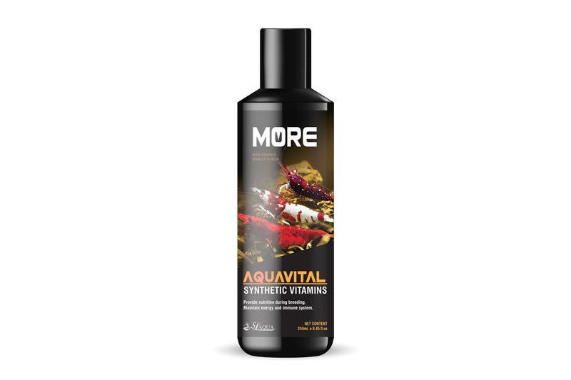 Black SL AQUA MORE Aquavital water conditioner for shrimp, designed to improve water quality and health.