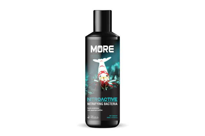 SL AQUA Black MORE Nitrifying Bacteria for Bee Shrimp water conditioner in a container, designed to promote healthy shrimp tanks.
