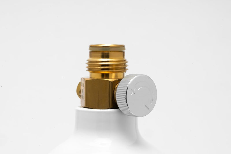 UNSCO2 16 oz. CO2 paintball cylinder with metal valve and black and silver finish, designed for paintball guns.