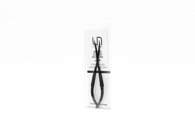 UNSTOOLS UNS Limited Black Spring Curved Scissors for grooming and styling, with ergonomic handles and sharp curved blades.